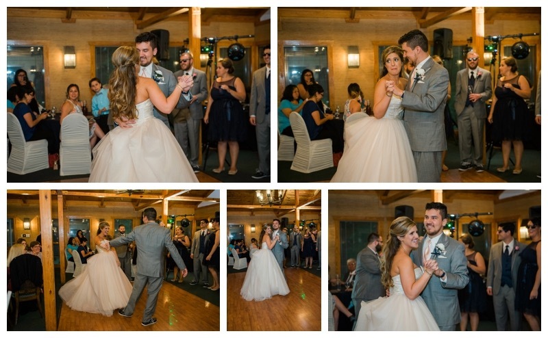 A bride and groom share their first dance